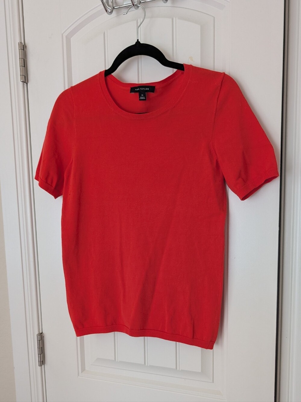 Ann Taylor Short Sleeve Knit Top in Vibrant Orange